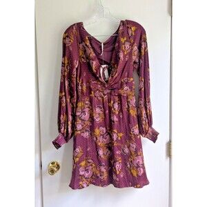 NWT Free People Morning Light Mini Dress Purple Combo Size 6 $128 BoHo Cottage